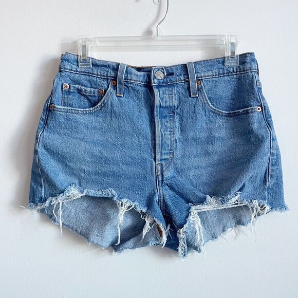 Levi’s Size 29 High Rise Button Fly Frayed Hem Distressed 501 Shorts Denim